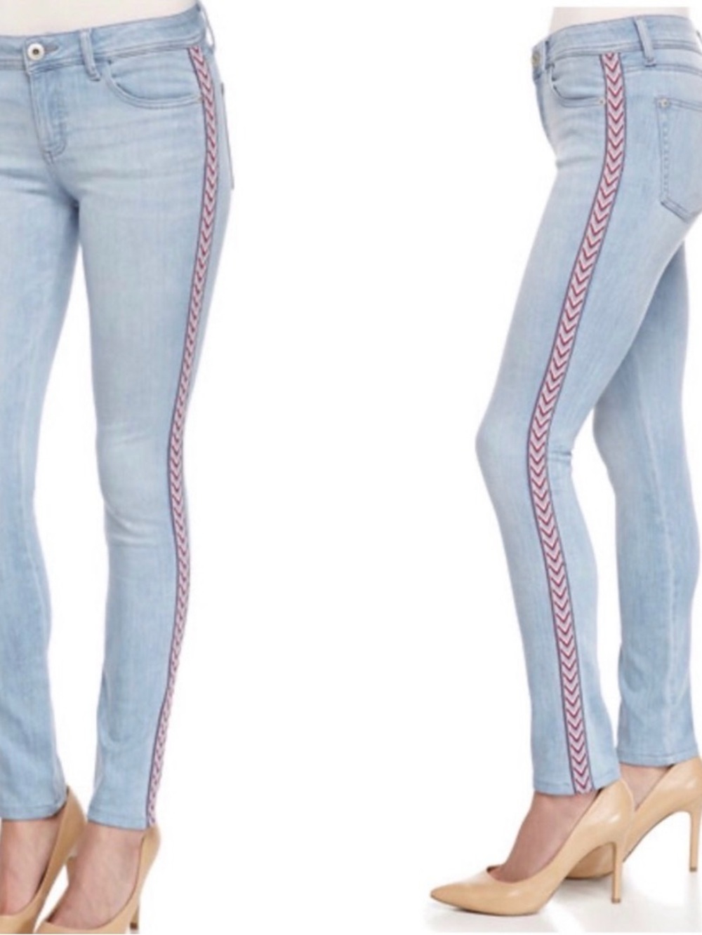 DL1961 Light Blue Skinny Jeans with Pink Chevron Side Trim